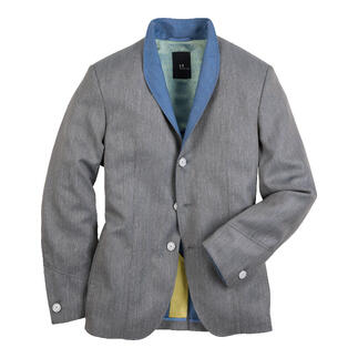 Olijfkleurige doubleface blazer in maat 48 met afneembare details.