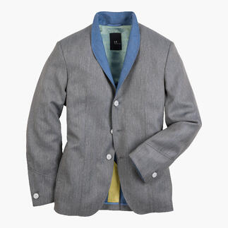 Olijfkleurige doubleface blazer in maat 48 met afneembare details.