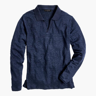 Blauwe langarmshirt ligt plat op een oppervlak.