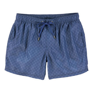 Zwemshorts in marineblauw met patroon en trekkoord.