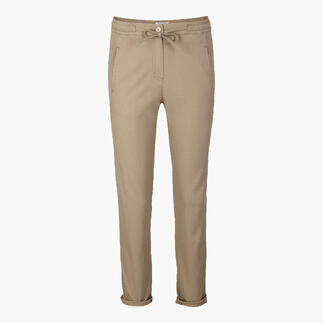 Beige joggingsbroek van panamastof met elastische taille.