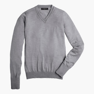 Grijze v-pullover voor heren, op een witte achtergrond.