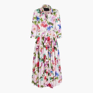 Wit bloemenjurk met kleurrijke hibiscus bloemen en tailleband.