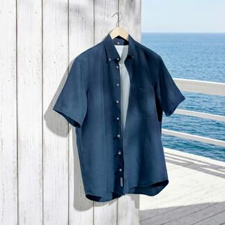 Marineblauw kortarm overhemd van katoen, maat 38.