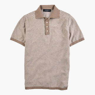 Zand-beige polo-shirt met korte mouwen en knopen.