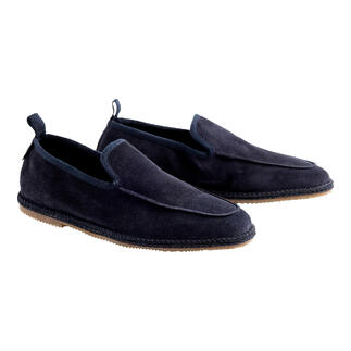 Navy kleurige Espaloafers van suede, zonder veters.