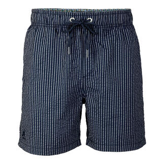 Navy seersucker zwembroek, maat 46, op een witte achtergrond.