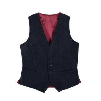 Donkerblauwe tweed gilet met knopen op een witte achtergrond