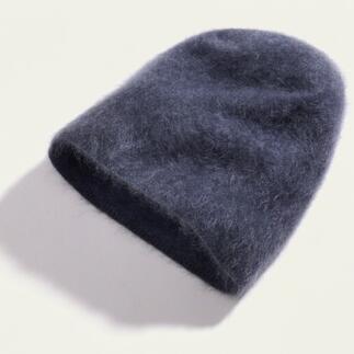 Donkergrijze Brushed-Cashmere muts van opzij.