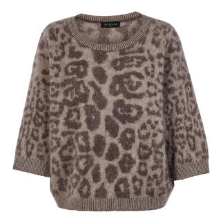 Brushed cashmere trui met leopardenpatroon in bruin en beige