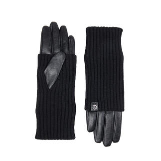 Zwarte vingerloze handschoenen met leren delen