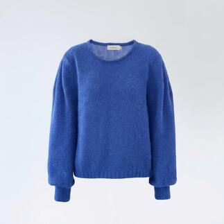 Blau Lana alpaca-mohairtrui met ronde hals, vooraanzicht