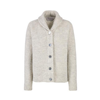 Beige Fisherman geluk cardigan met knopen, vooraanzicht