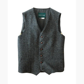 Anthracietkleurige tweedlinnen vest met knopen.