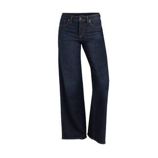 Donkerblauwe comfortabele jeans in vooraanzicht.