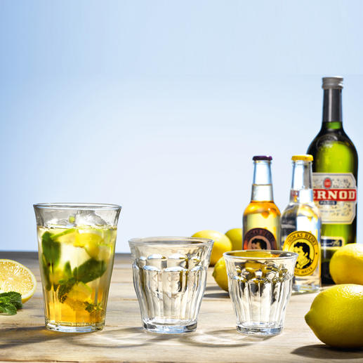 Picardie-glazen, set van 6 met verschillende dranken en citroenen.