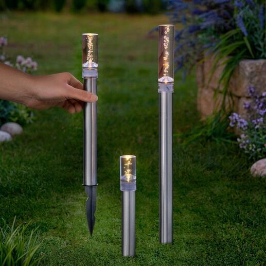 Set van Solar LED lantaarns in de tuin.