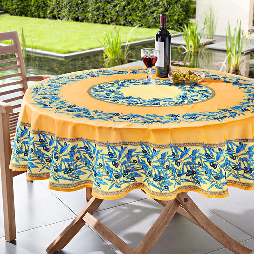Afwasbaar olijventafelkleed Typisch Provence: tafelkleed met olijvenmotief van 100% katoen. Maar 100% ongevoelig.