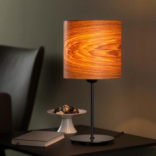Design-tafellamp van echt hout Unieke tafellamp met exclusief olijfessen-fineer.
