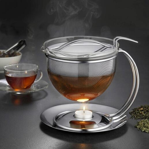 1,5 l theepot met duidelijke theefles op een theeketel.