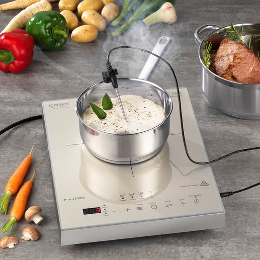 Caso inductiekookplaat Thermo-Control Gaart, kookt en braadt uw gerechten tot op de graad nauwkeurig.