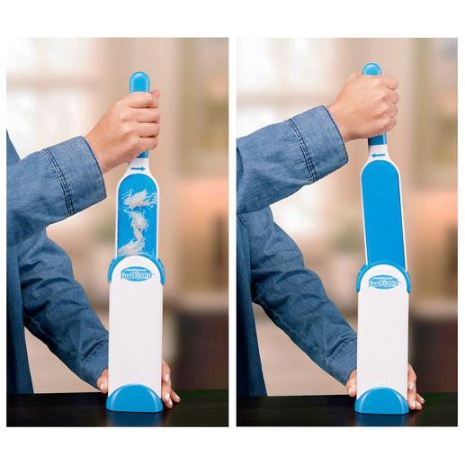 Voor het schoonmaken steekt u de borstel gewoon in de houder. De in tegengestelde richting verwerkte delen van velours aan de binnenkant strijken het vuil en de haren er automatisch af. Voor het schoonmaken steekt u de borstel gewoon in de houder. De in tegengestelde richting verwerkte delen van velours aan de binnenkant strijken het vuil en de haren er automatisch af.