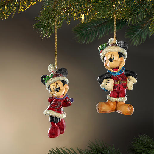 Mickey en Minnie kerstfiguren in feestelijk ontwerp, set van 2