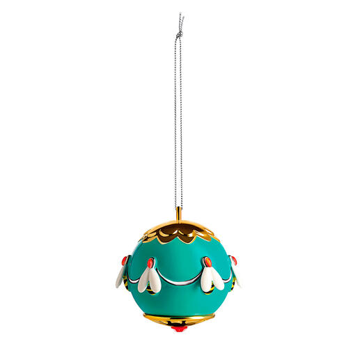 Kleurrijke decoratiebol met bijenmotieven.