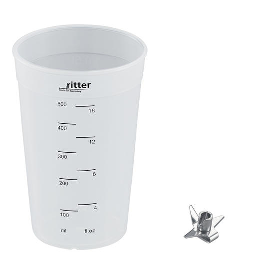 Meegeleverde accessoires: universeel mes en 500 ml-mengbeker van kunststof. Meegeleverde accessoires: universeel mes en 500 ml-mengbeker van kunststof.
