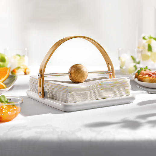 Design-servethouder Elegante blikvanger op tafel en buffet. Gemaakt van eiken en keramiek.