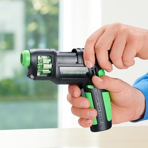 Alle opzetstukken binnen handbereik en snel te verwisselen, met de repeteerfunctie. Alle opzetstukken binnen handbereik en snel te verwisselen, met de repeteerfunctie.