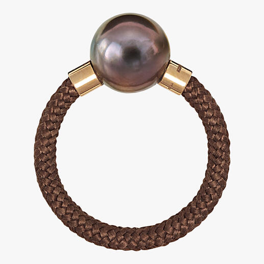 Tahiti-ring of -klemarmband, rozegoud Exclusief, modern design van Tahiti- kweekparels, echt goud, sterlingzilver en nylon.