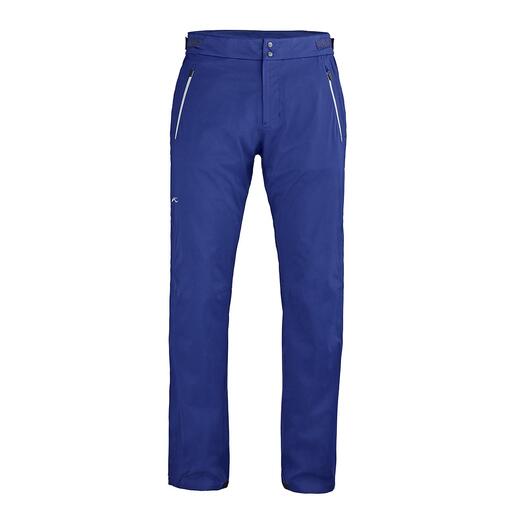 Blauwe herenbroek met rits en twee zijzakken.