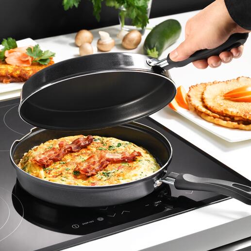 Dubbele inductiepan Nu voor alle warmtebronnen, inclusief inductie: dubbele pan waarmee u veilig en zonder te knoeien omeletten en pannenkoeken bakt.