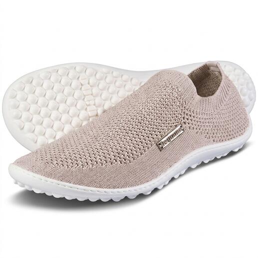 Roze Barfuß-leguano® Slippers, close-up met witte zool.