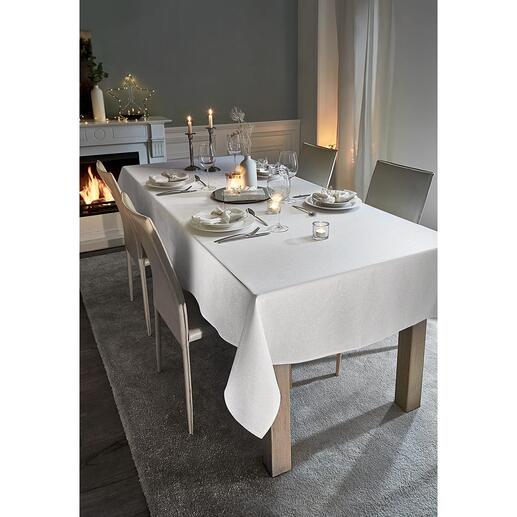 Chique tafelkleden in linnen-look met glitter Schitterende creaties voor een feestelijk gedekte tafel. Onderhoudsvriendelijke luxe voor een verrassend voordelige prijs.