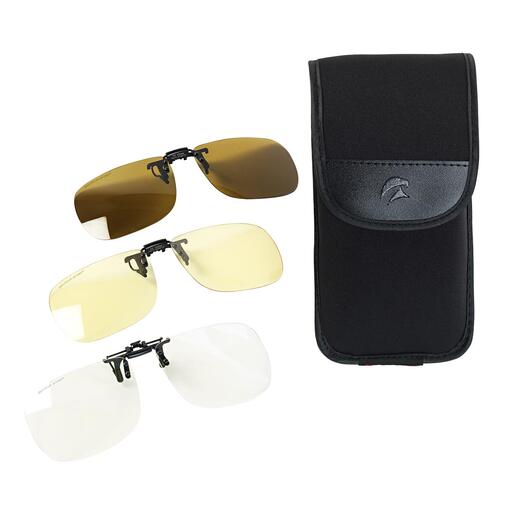 Eagle Eyes® 3-in-1-brillensysteem Met één klik een zonnebril, nachtbril of computerbril. Van Eagle Eyes®, USA.