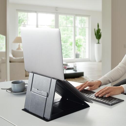 Opvouwbare 5-in-1 laptopstandaard Bekroond opvouwbaar ontwerp houdt laptops in 5 ergonomische werkposities. Zittend en staand te gebruiken.