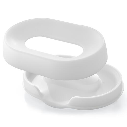 De siliconen ring en het lekbakje met geïntegreerde afvoer houden de zeep hygiënisch droog.