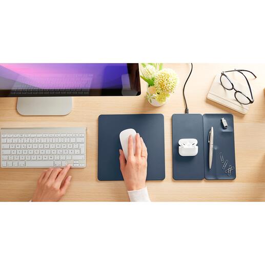 3-in-1 bureauonderlegger Magnetisch verbonden: mousepad, Qi draadloze snellader en organizer, en dat alles met een elegant design.