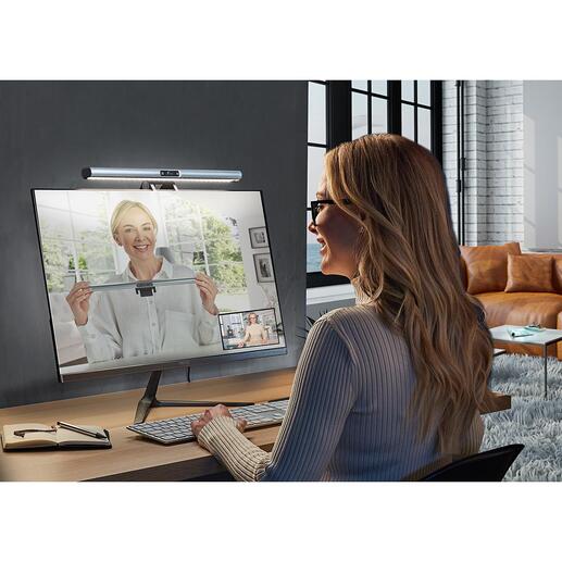 2-in-1 monitorverlichting/webcam Zorgt voor optimaal werklicht en een videocall in professionele beeldkwaliteit.