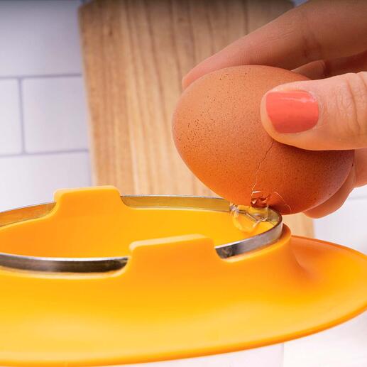 Op de smalle edelstalen rand kunt u het ei netjes breken zonder stukjes schaal te morsen.