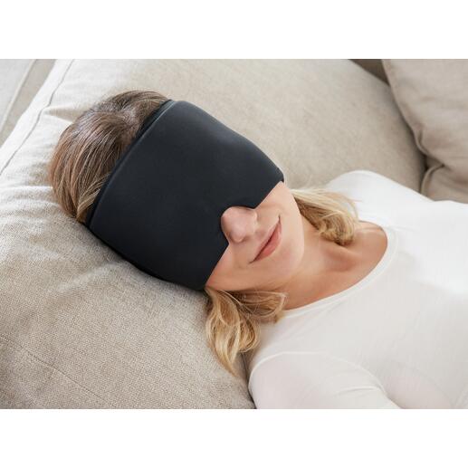 360°-kompres Dit elastische 360°-kompres koelt uw voorhoofd, slapen en ogen zonder te verschuiven.