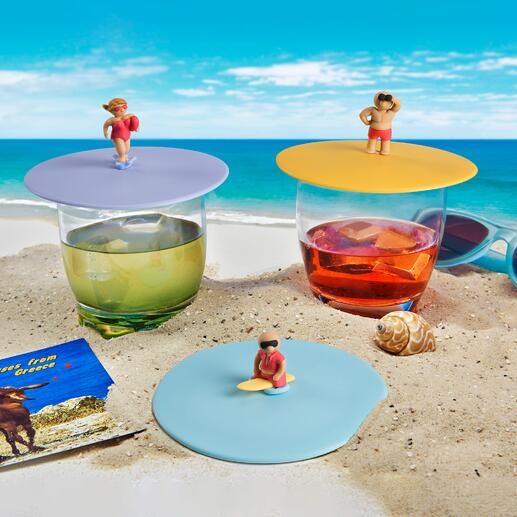 Set van 3 afdekplaatjes voor glazen Deze coole beach boys en girls beschermen uw glas tegen vervelende insecten.