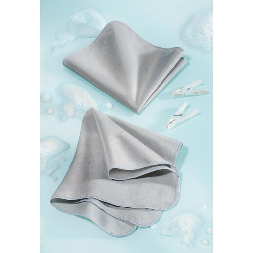 SilverWash®-Wasmachine doek in grijs op aqua blauwe achtergrond