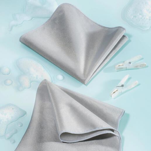 SilverWash®-Wasmachine doek in grijs op aqua blauwe achtergrond