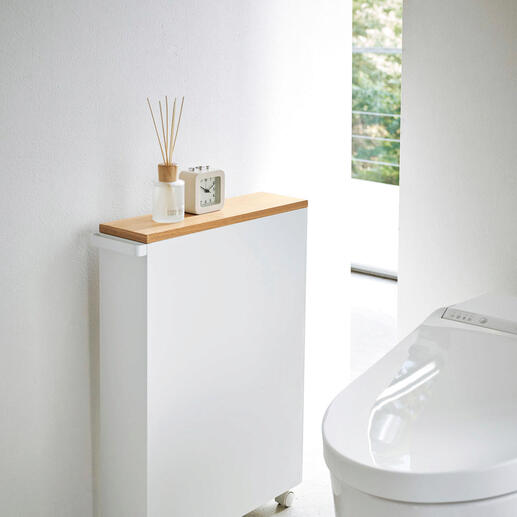 Moderne wc-kast in wit met houten bovenkant