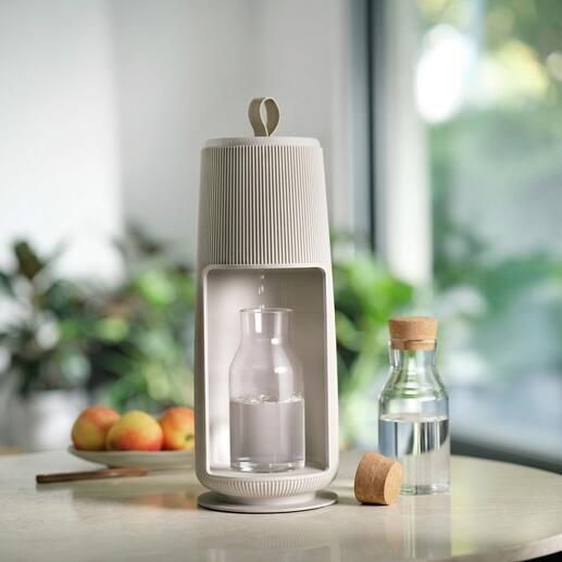 Flowell waterfilter in greige met glazen karaf en waterfles