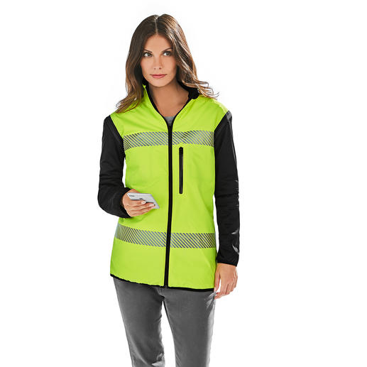 Buitenkant: innovatief weefsel van 100% gerecycled micropolyester, waterdicht en sterk ventilerend
Binnenkant: fluorescerend polyester met retroreflecterende strepen en hoge lichtechtheid Buitenkant: innovatief weefsel van 100% gerecycled micropolyester, waterdicht en sterk ventilerend
Binnenkant: fluorescerend polyester met retroreflecterende strepen en hoge lichtechtheid