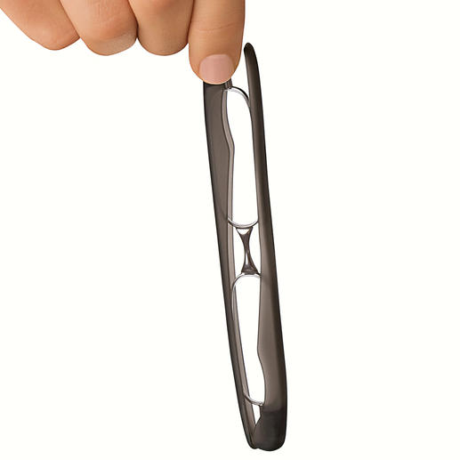 Opvouwbare leesbril Opgevouwen lichter en platter dan een balpen. Door de brilpoten perfect beschermd.